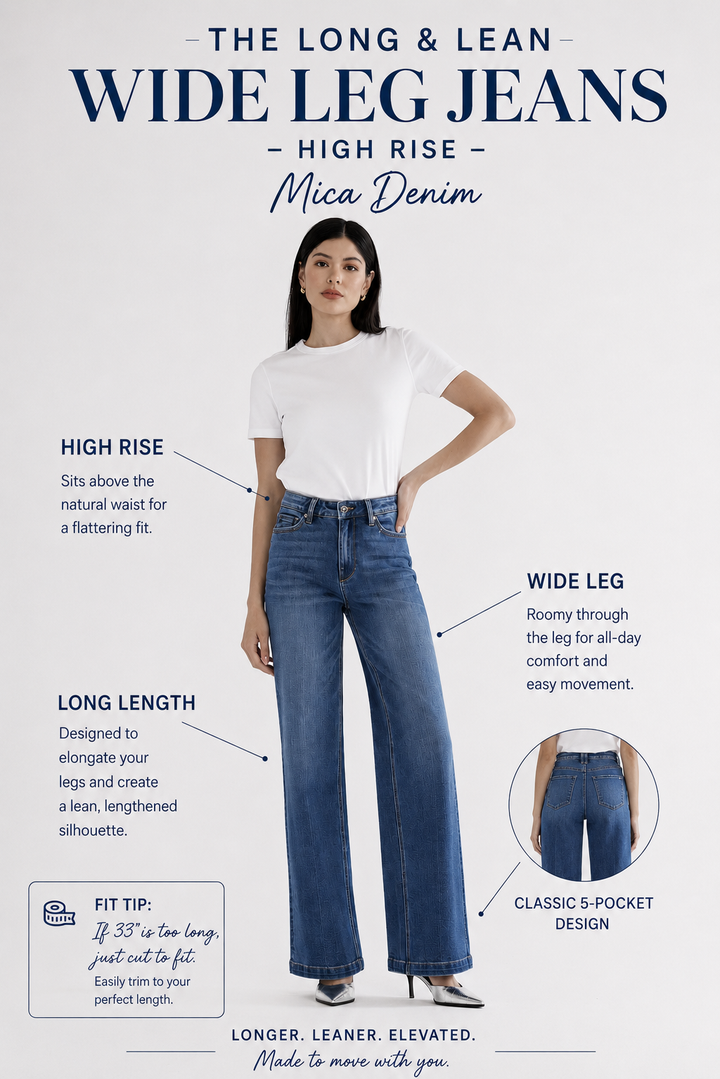 The Long & Lean Wide Leg Jeans – High Rise – Mica Denim
