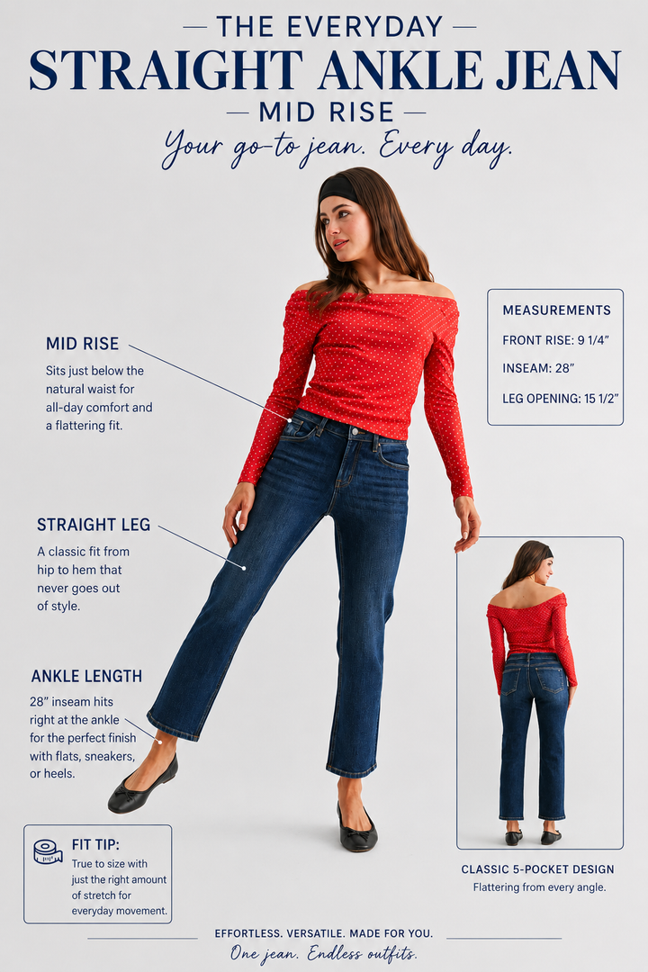 The Everyday Straight Ankle Jeans – Mid Rise – Mica Denim