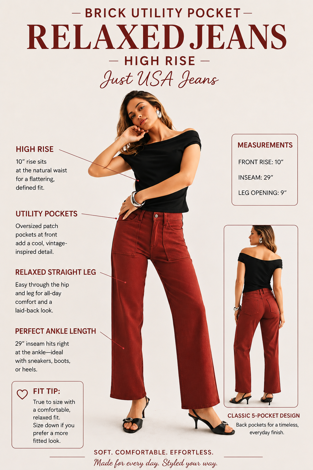Brick Utility Pocket Relaxed Jeans – High Rise – Just USA