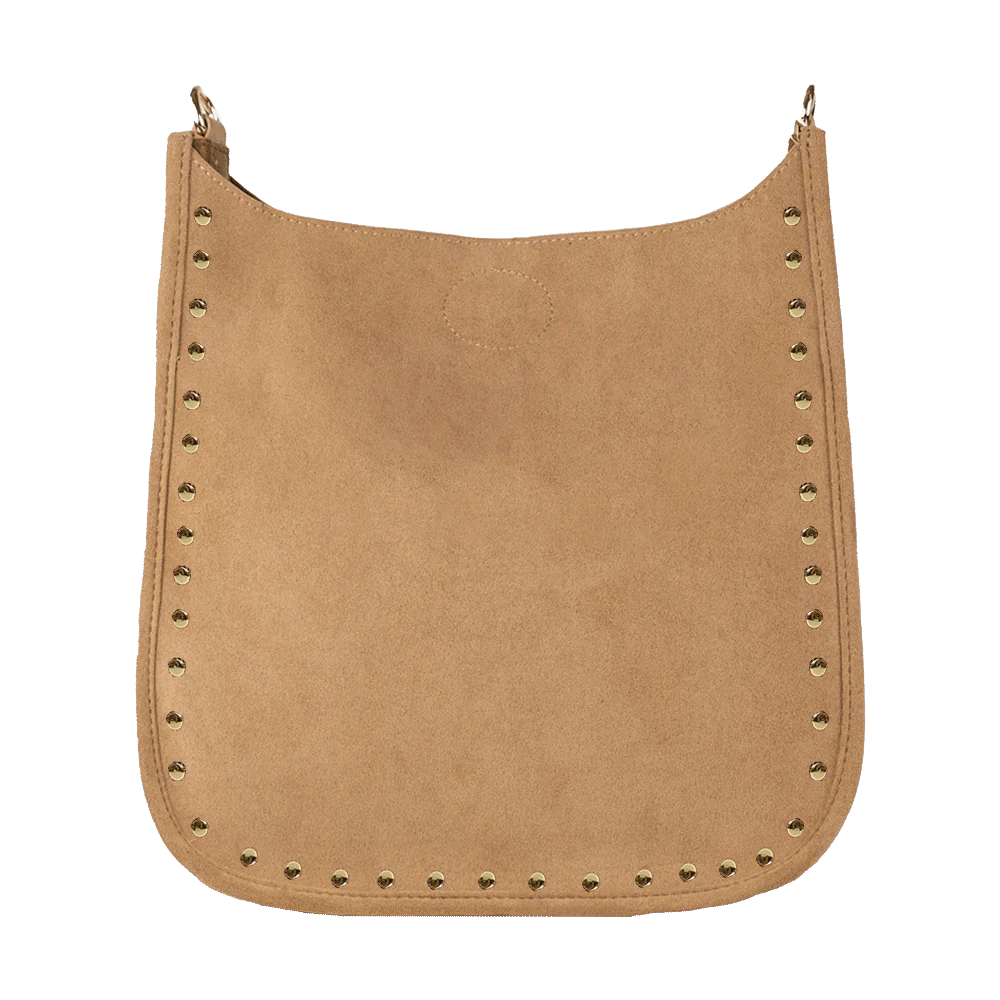 Classic Camel Faux Suede Studded Messenger - Ahdorned - NO STRAP