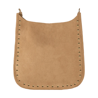 Classic Camel Faux Suede Studded Messenger - Ahdorned - NO STRAP