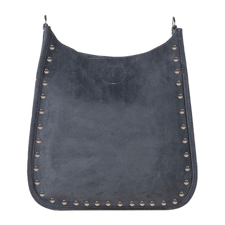 Classic Grey Faux Suede Studded Messenger - Ahdorned - No Strap