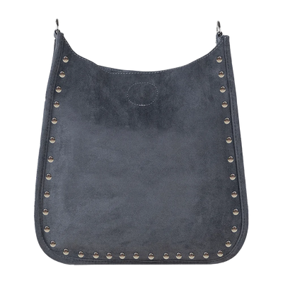 Classic Grey Faux Suede Studded Messenger - Ahdorned - No Strap
