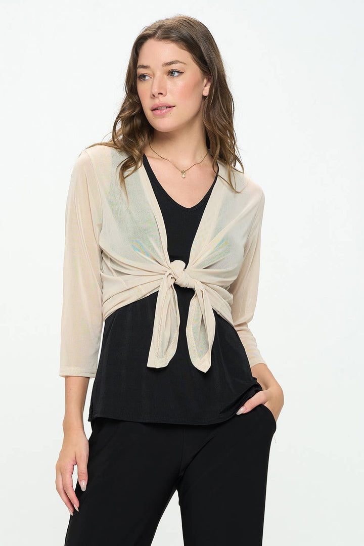 Mesh Romance Open Cardigan in Nude - Voyage Collection