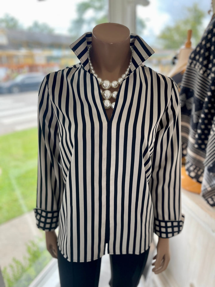 Agnes No Iron Stripe & Gingham Shirt - Foxcroft