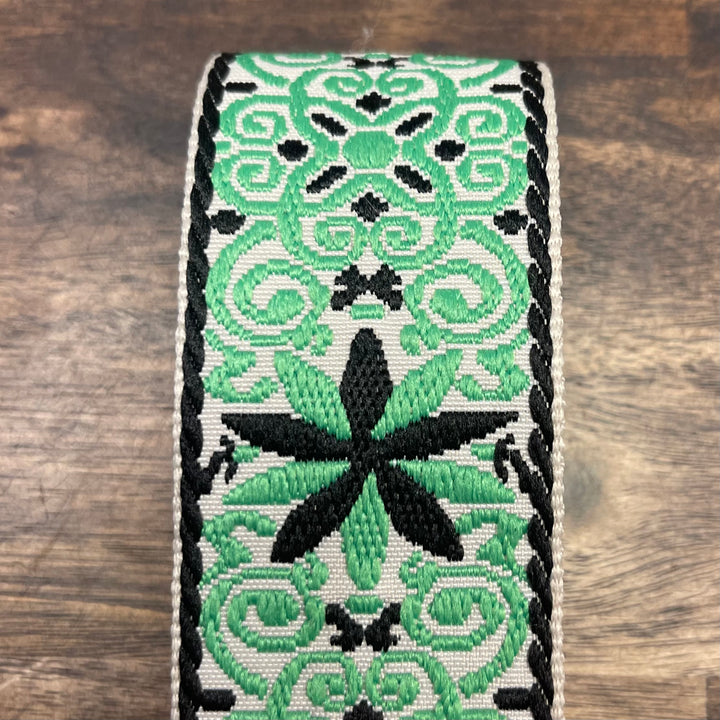 Embroidered Petal Bag Strap in Kelly Green & Black - AHDORNED