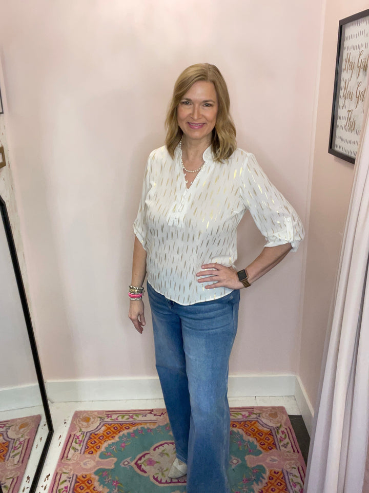 Gianna Ruffle Neck Blouse in Ivory