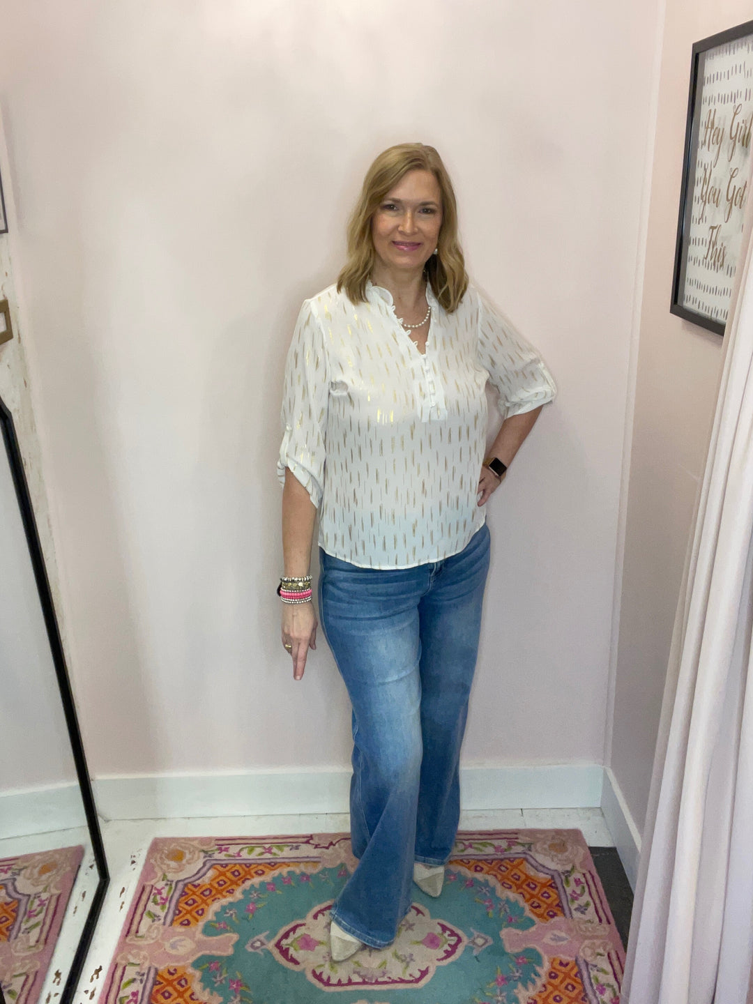 Gianna Ruffle Neck Blouse in Ivory