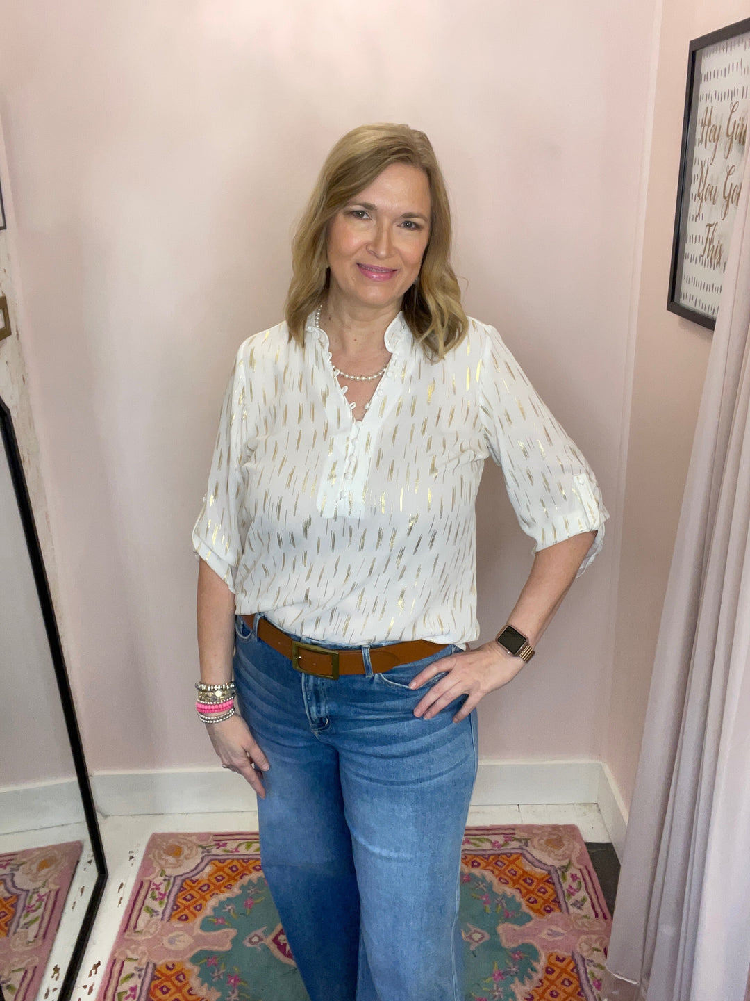 Gianna Ruffle Neck Blouse in Ivory