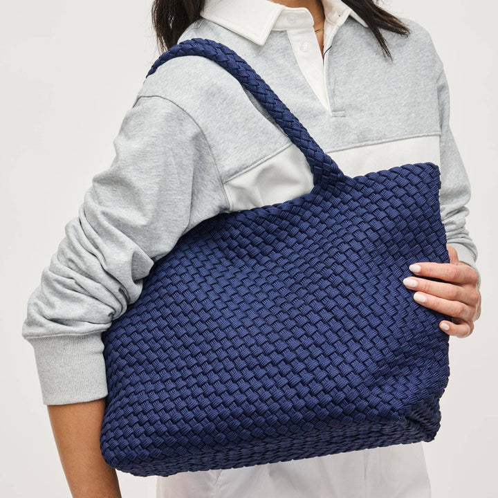 Sky's The Limit - Medium Laced Up Eco-Edition Tote: Navy - Sol and Selene