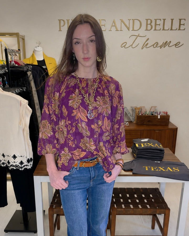 Model wearing Heirloom Cross Drop Earrings and Heirloom Crystal Drop Necklace