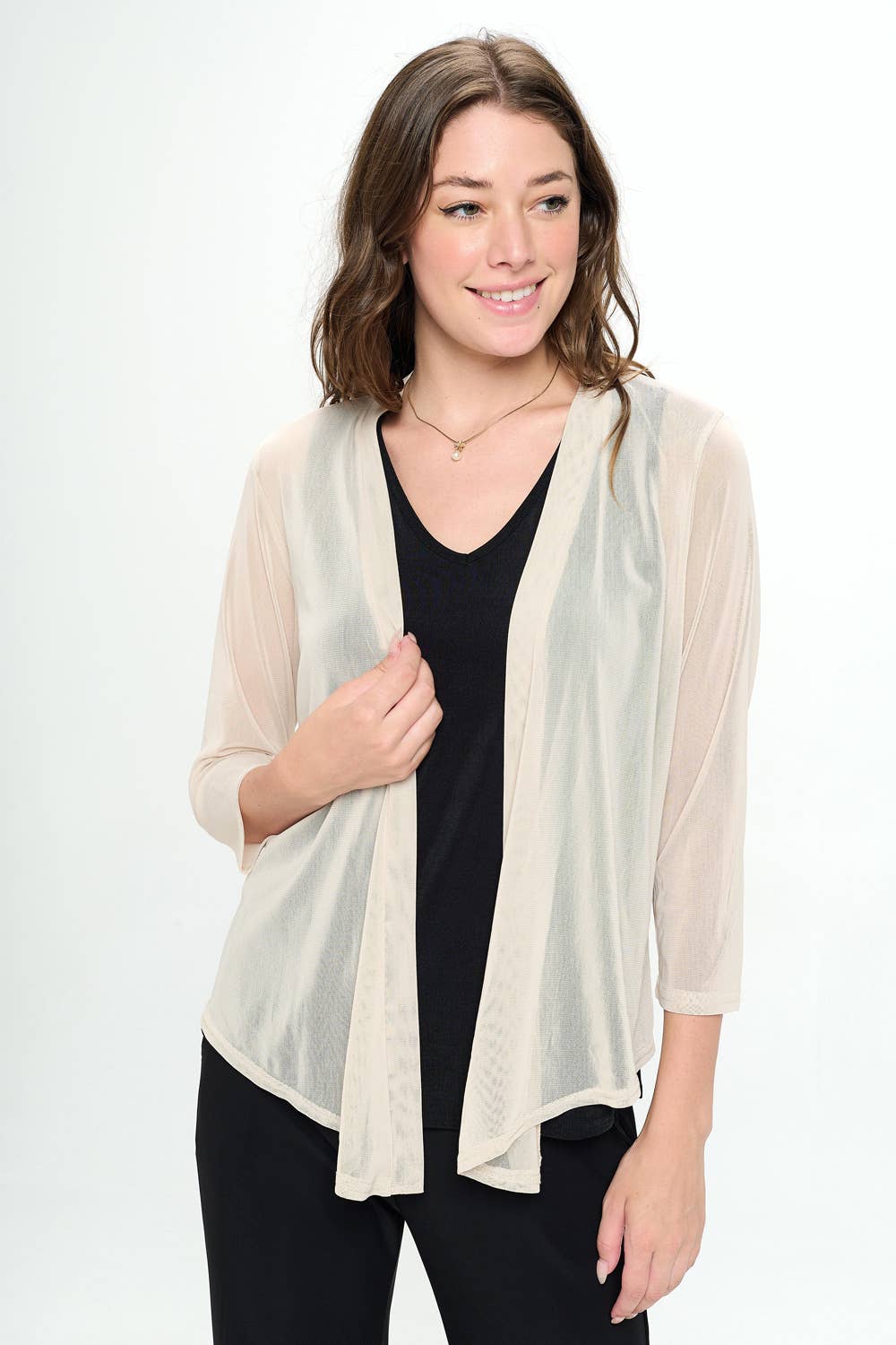 Mesh Romance Open Cardigan in Nude - Voyage Collection
