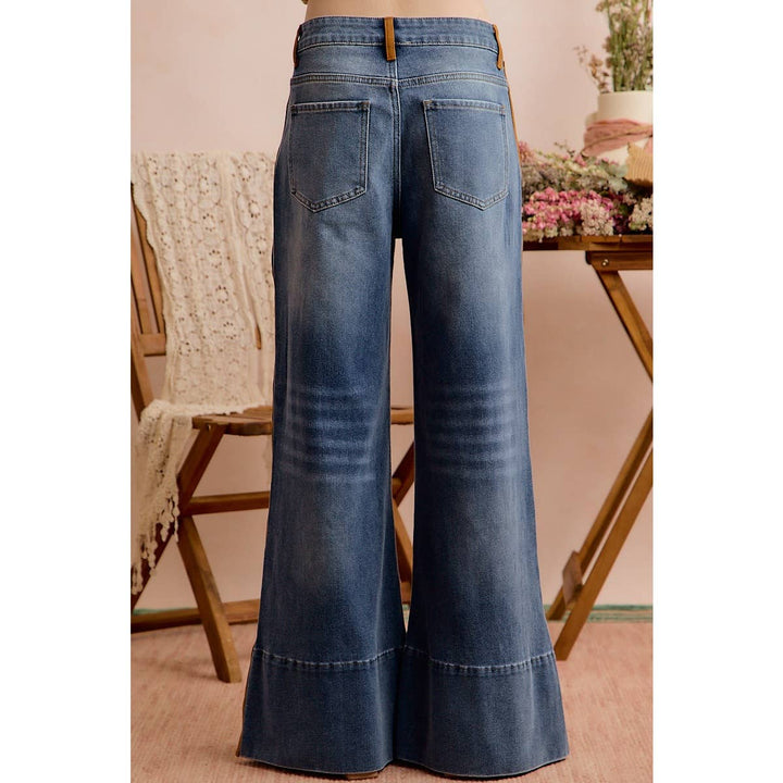 Back view of Sidekick Contrast Stripe Wide Leg Jeans with classic back pockets