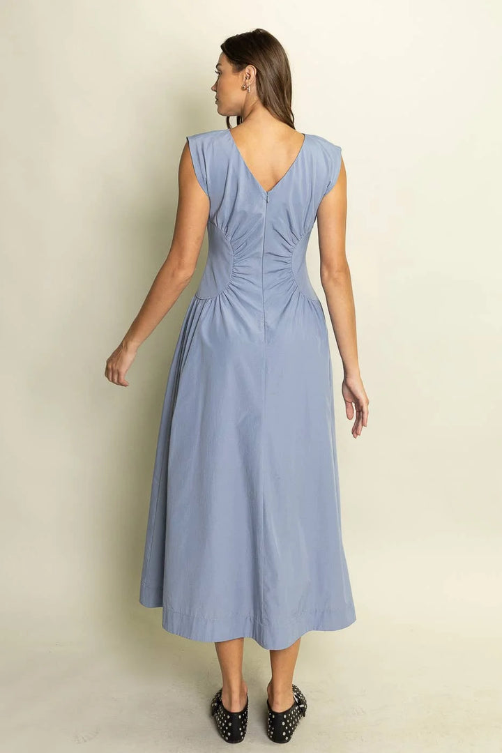 The Riviera Ruched Midi Dress in French Blue