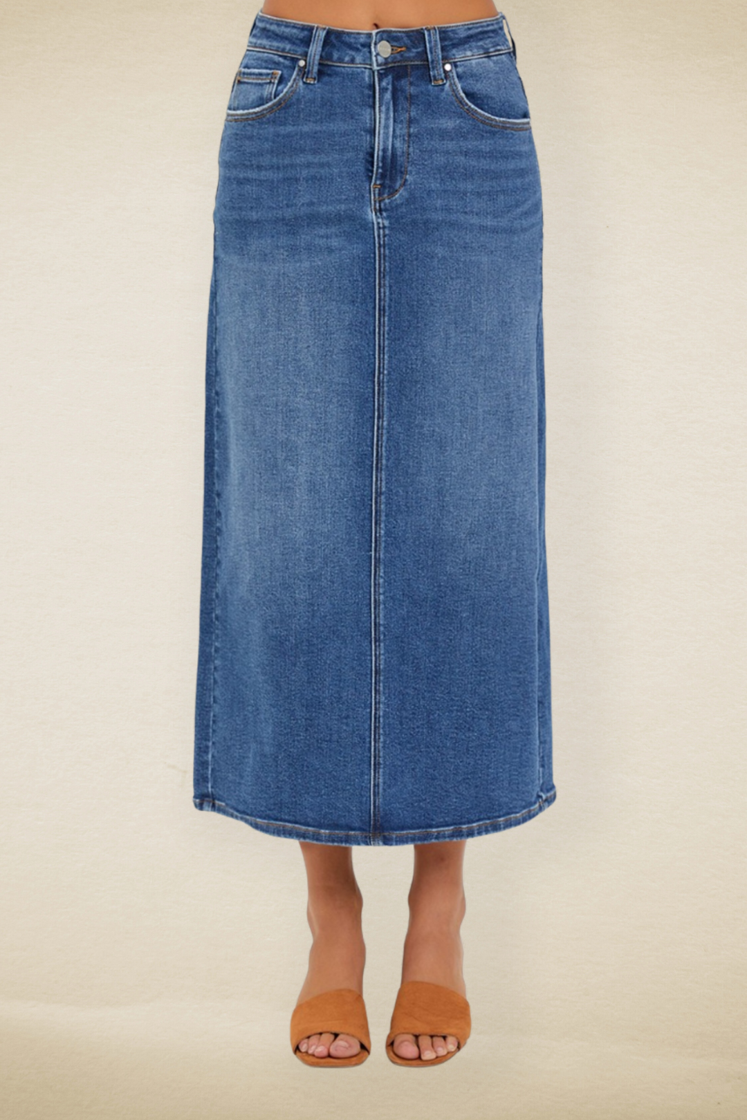 Mandy High Rise Back Slit Denim Skirt - Risen