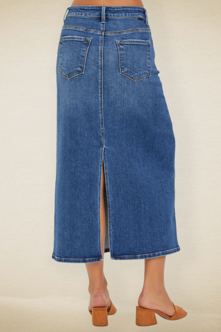 Mandy High Rise Back Slit Denim Skirt - Risen