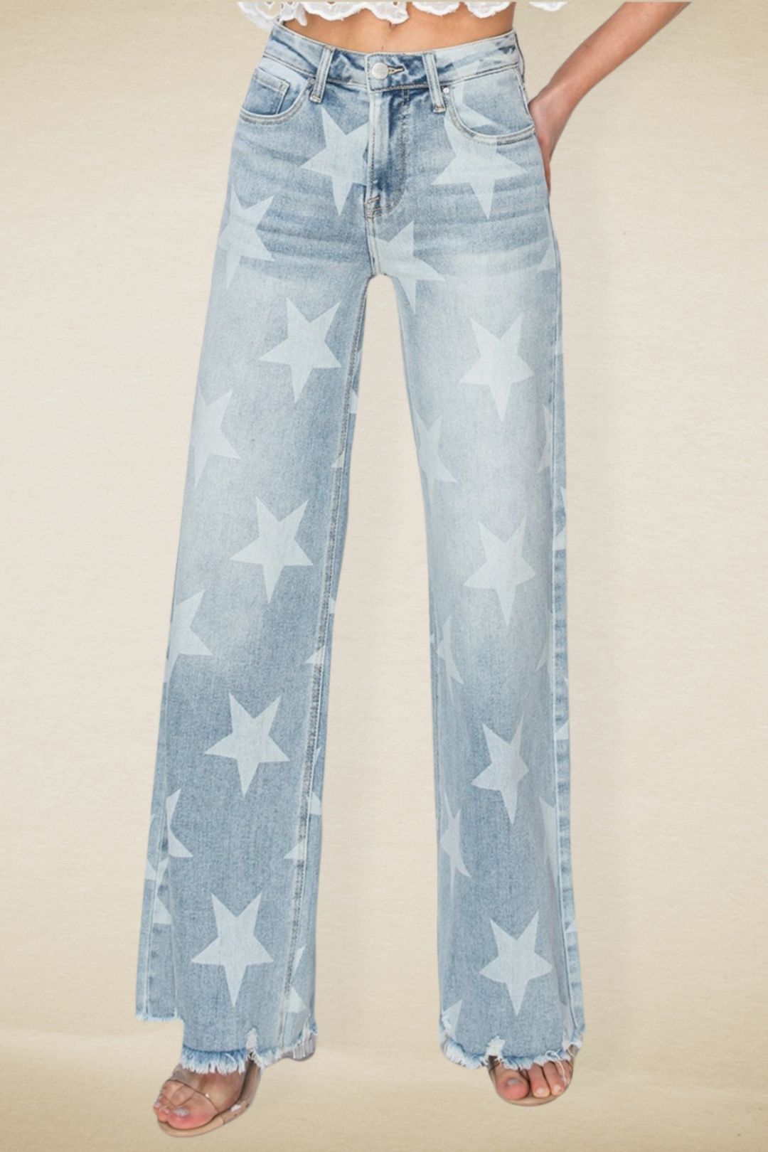 A Star is Born Raw Hem Star Wide Leg Jeans - Risen