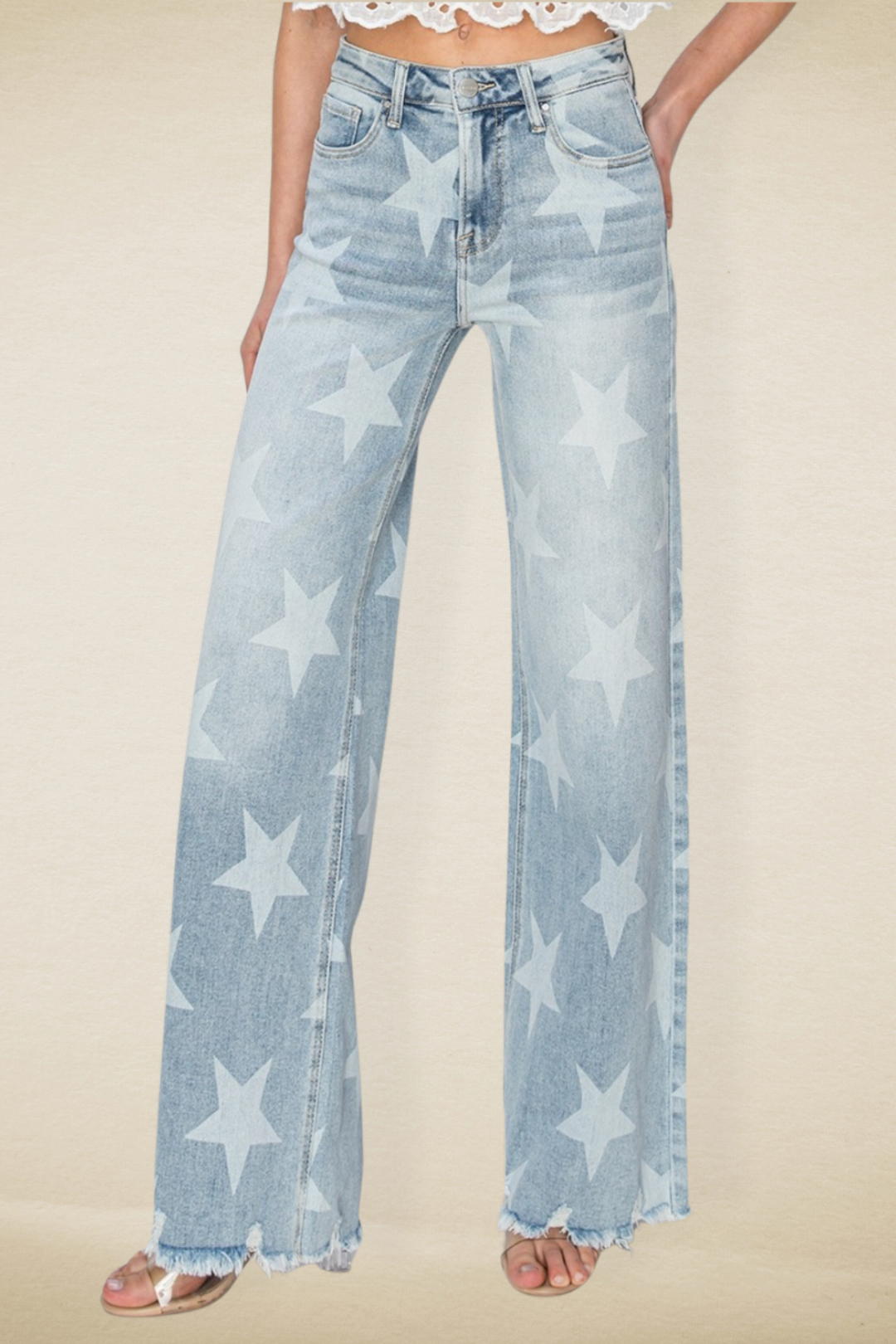 A Star is Born Raw Hem Star Wide Leg Jeans - Risen