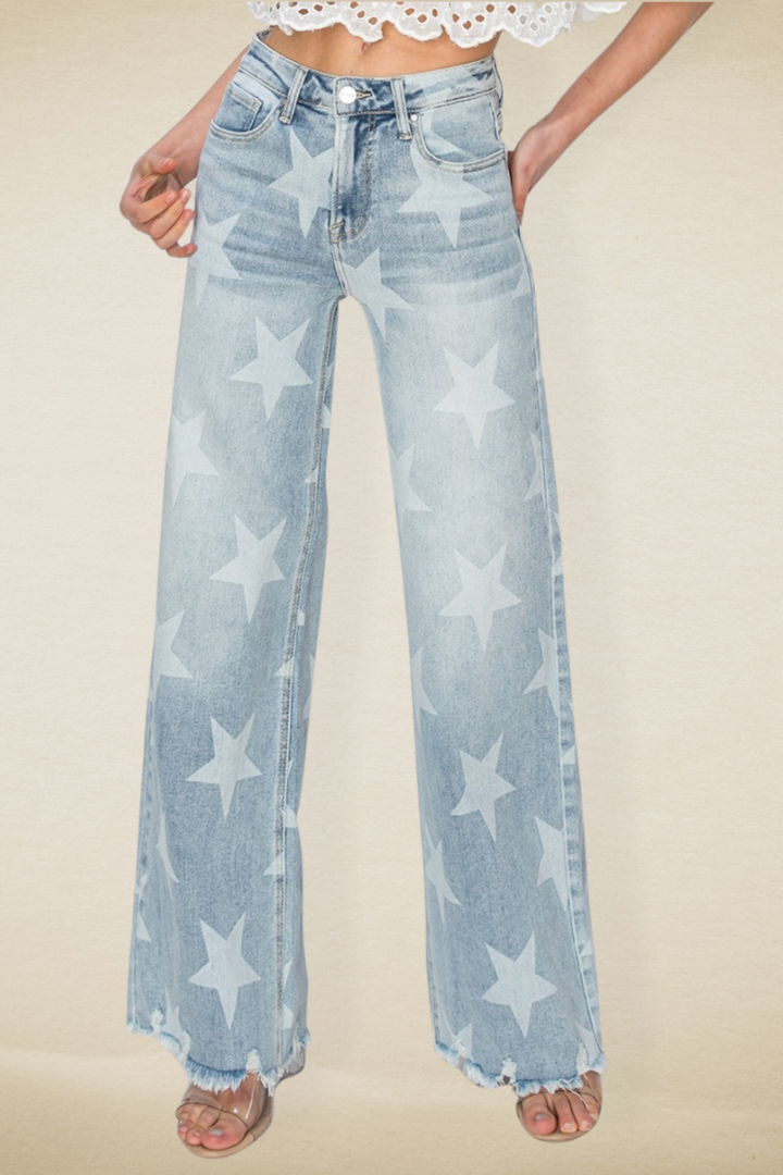 A Star is Born Raw Hem Star Wide Leg Jeans - Risen