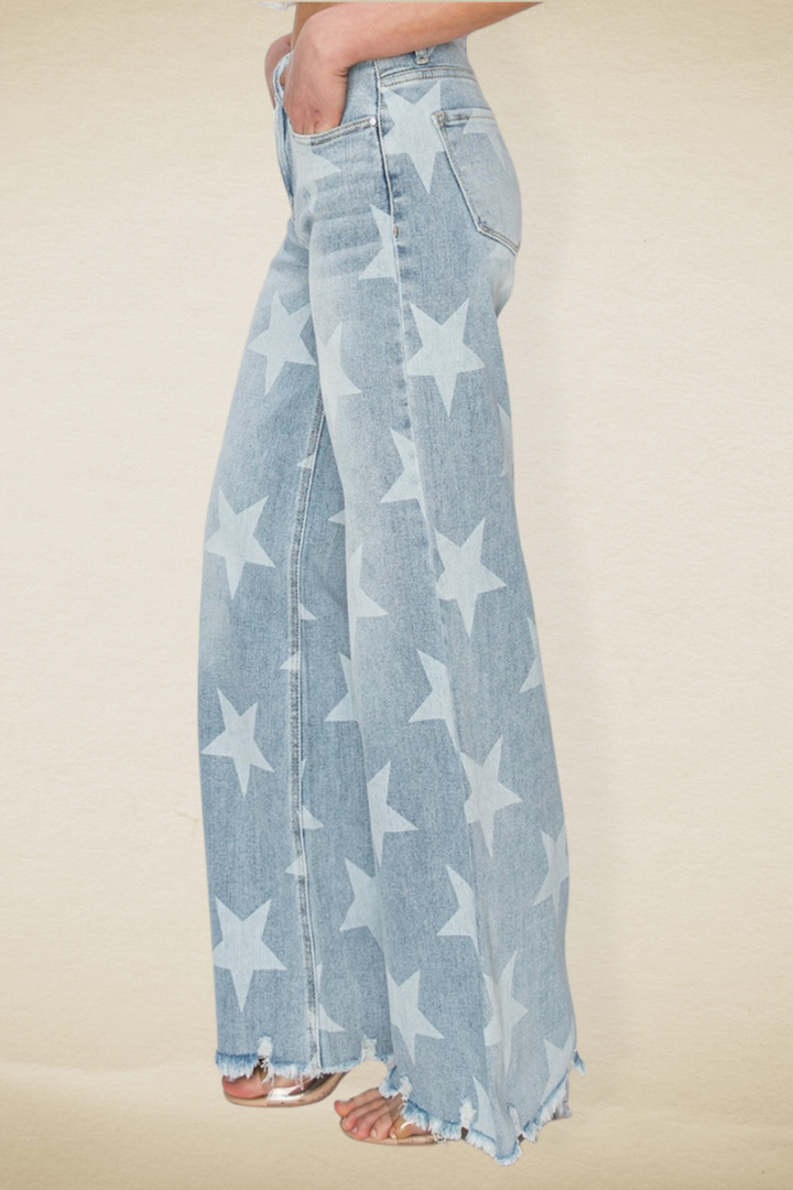 A Star is Born Raw Hem Star Wide Leg Jeans - Risen