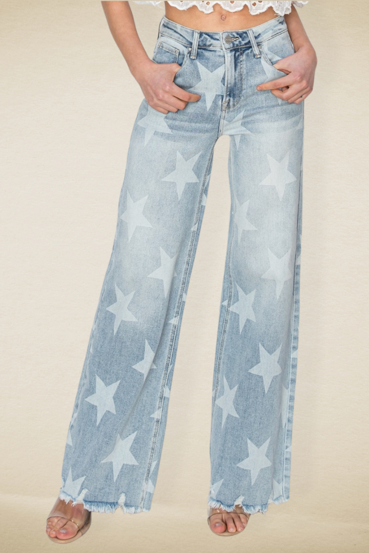 A Star is Born Raw Hem Star Wide Leg Jeans - Risen