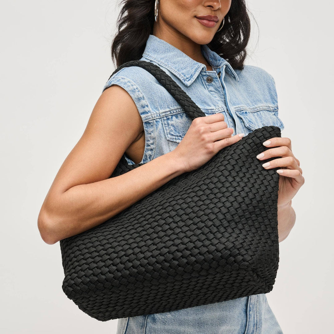 Sky's The Limit - Medium Laced Up Eco-Edition Tote: Black - Sol and Selene