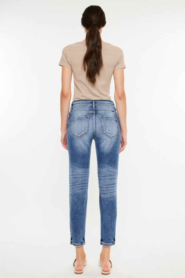 Lucy High Rise Distressed Mom Jeans Kancan