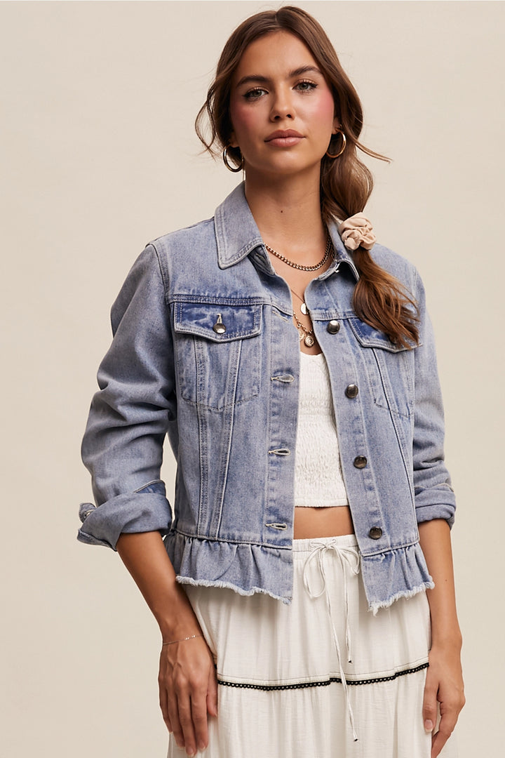 Ruffled Hem Denim Jacket