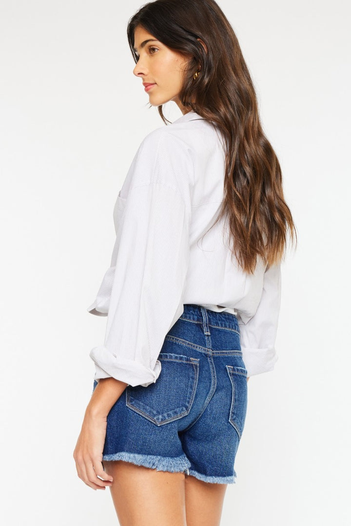 Arleth High Rise Frayed Hem Denim Shorts Kancan