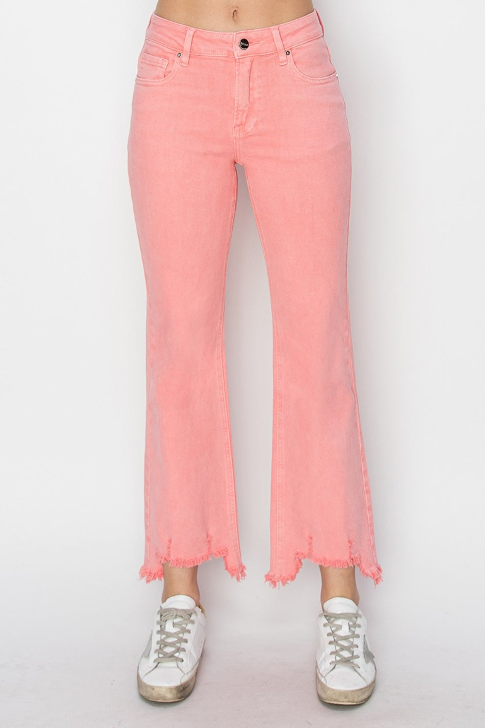 Coral Raw Hem Bootcut Jeans with Pockets RISEN