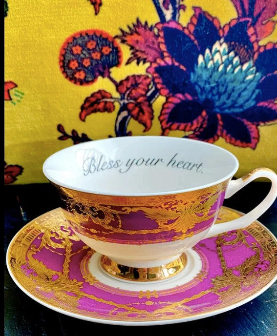 Purple Perfection Bless your heart teacup and saucer - Miss Havisham Curiosities