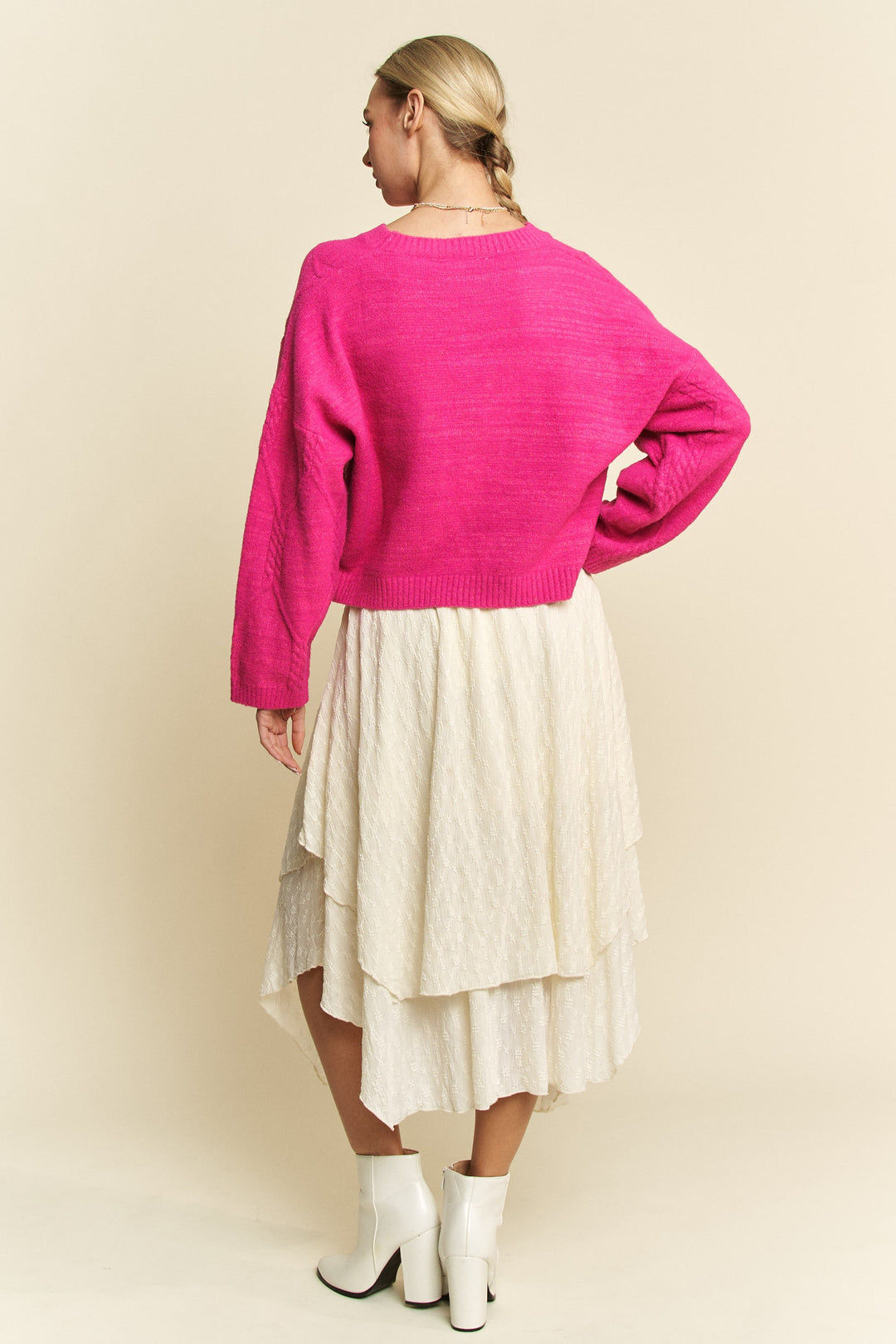 Diamond Cable Pattern Drop Shoulder Sweater - Davi & Dani