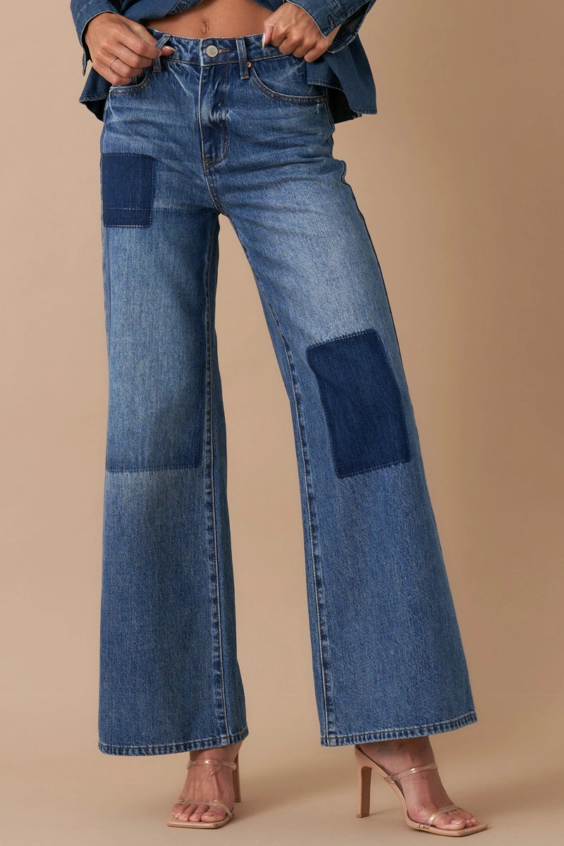 Relaxed Wide Leg Patchwork Jeans - Insane Gene USA