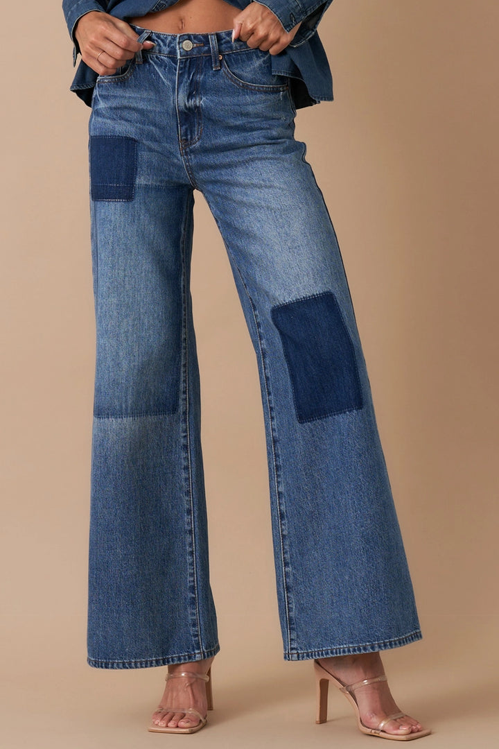 Relaxed Wide Leg Patchwork Jeans - Insane Gene USA