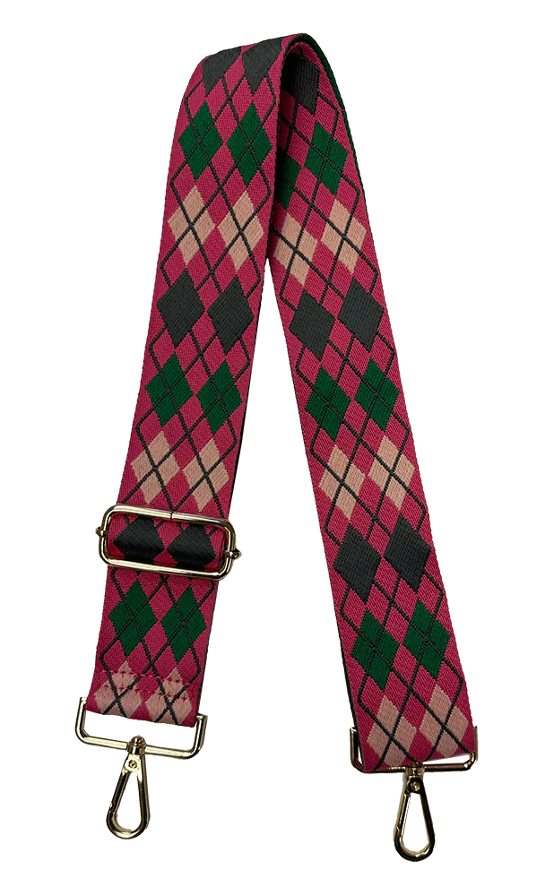 Argyle Bag Strap - Pink/Green - Ahdorned