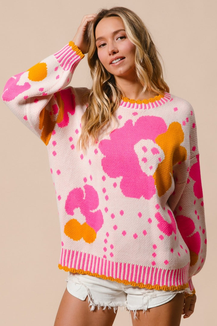 BiBi - Flower Pattern Contrast Sweater