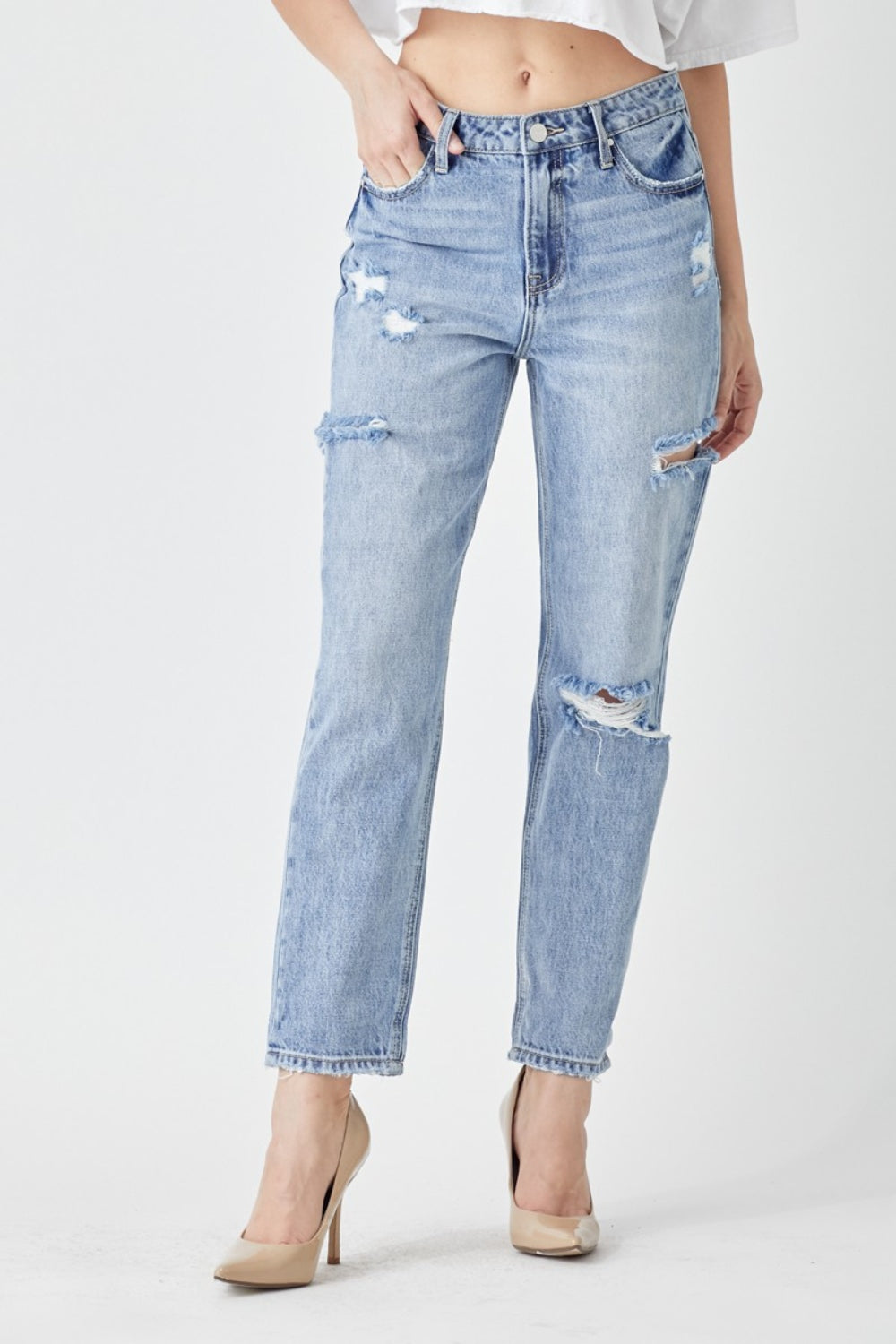 Jasmine Distressed Slim Cropped Jeans - RISEN