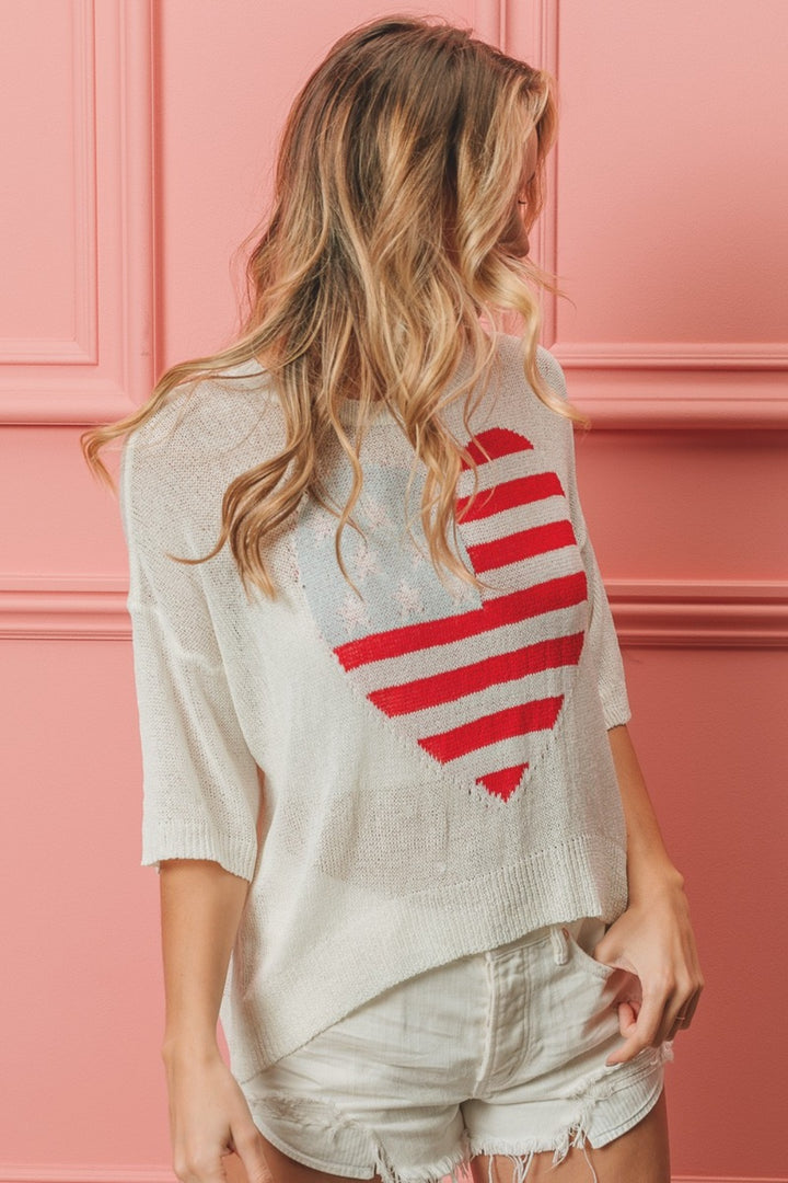 Striped Heart Contrast Knit Top BiBi