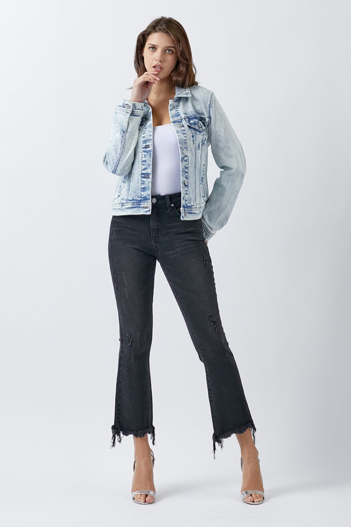 Martha Button Up Washed Denim Jacket - RISEN