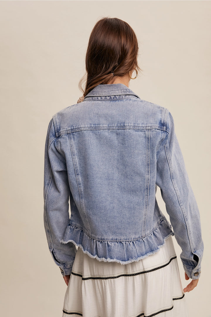 Ruffled Hem Denim Jacket