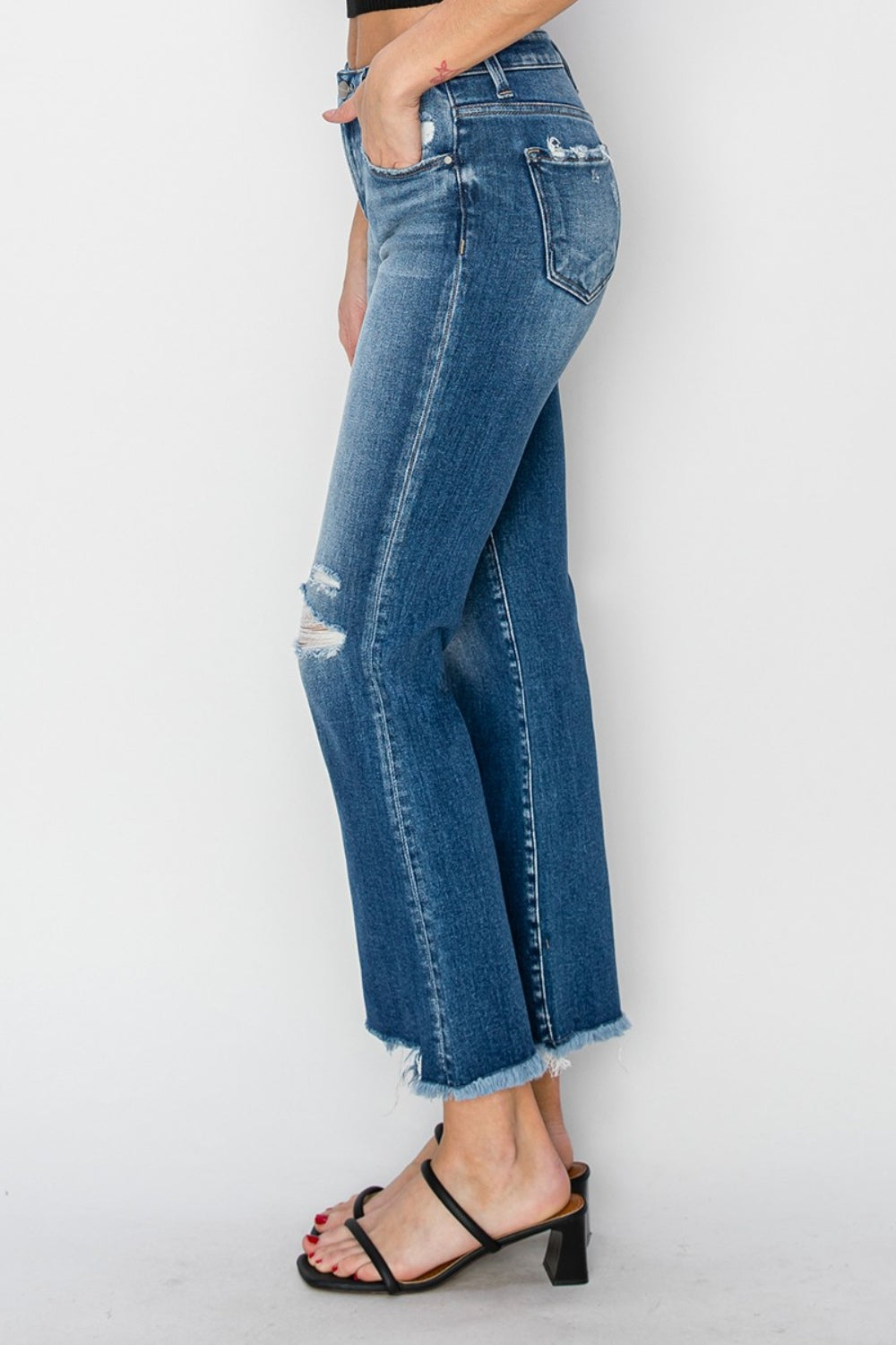 Frayed Step Hem Ankle Straight Jeans RISEN