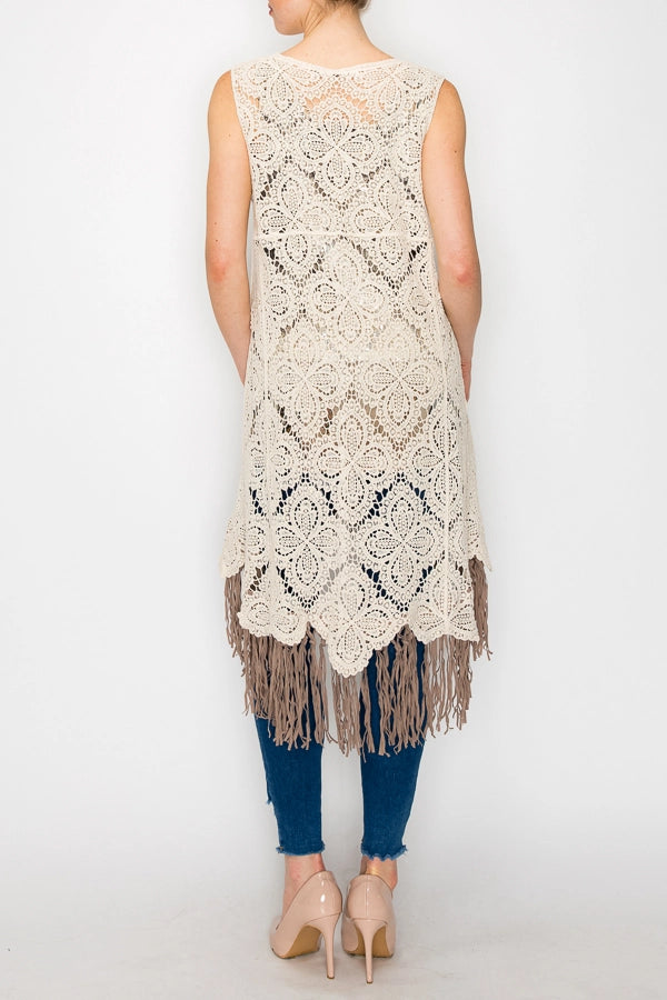 Lace and Crochet Fringe Vest
