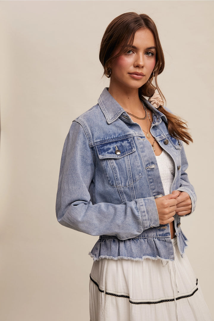 Ruffled Hem Denim Jacket