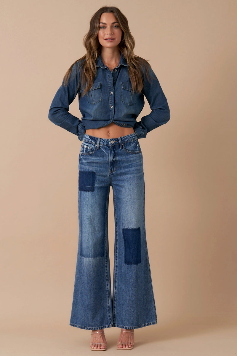 Relaxed Wide Leg Patchwork Jeans - Insane Gene USA