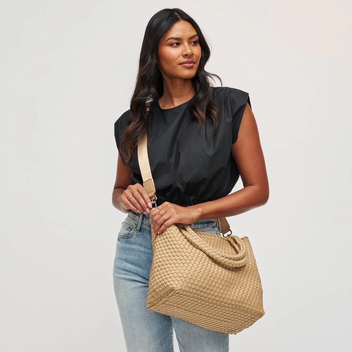 Sky's The Limit - Medium Woven Neoprene Tote: Nude - Sol and Selene