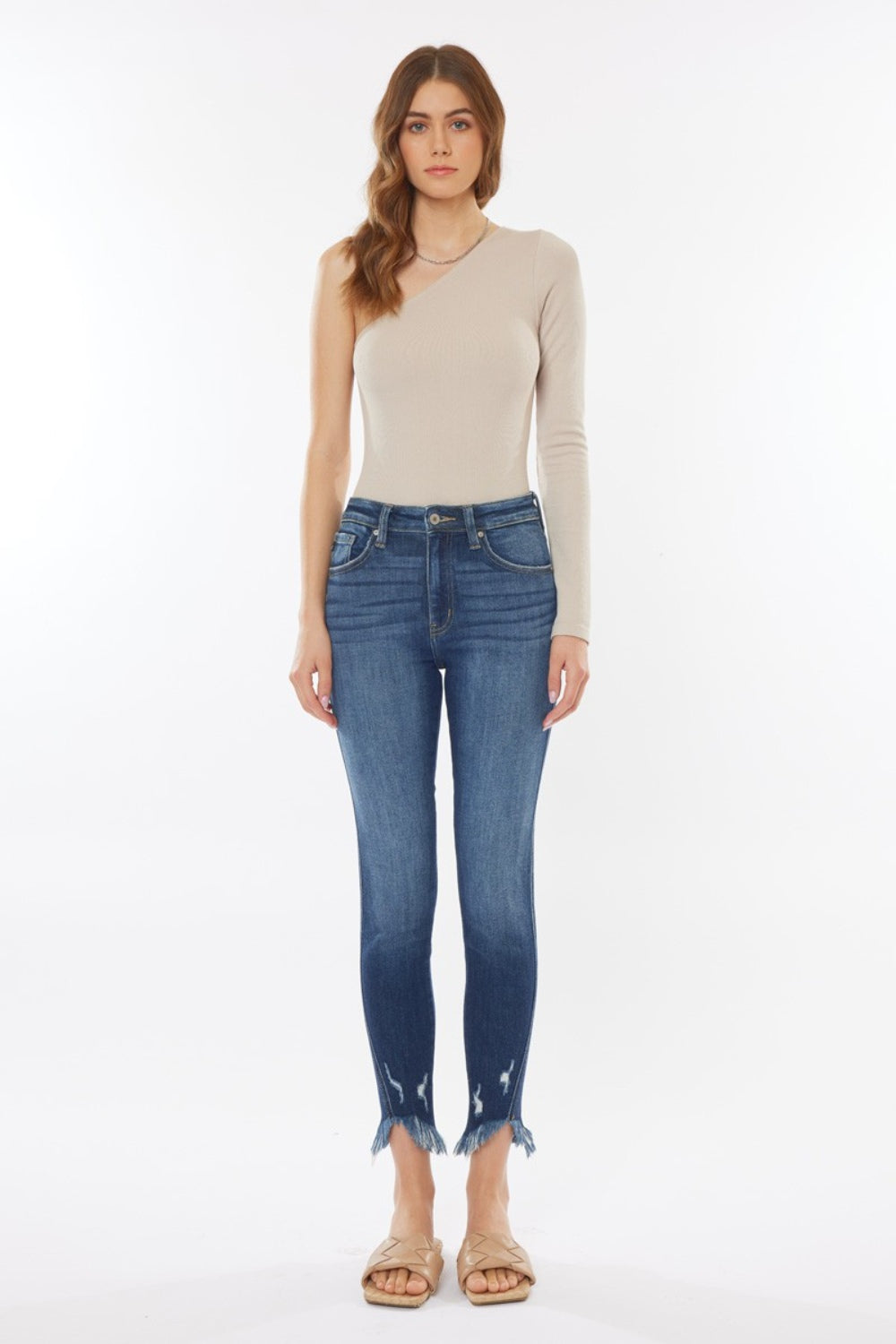 Grace Raw Hem High Waist Cropped Jeans Kancan