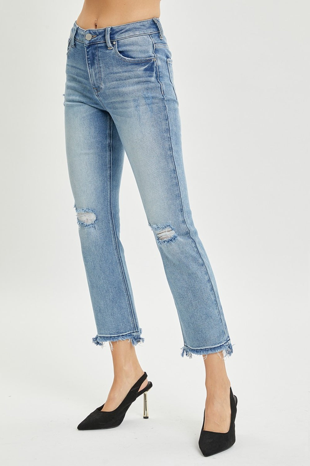 High Rise Distressed Cropped Straight Jeans RISEN