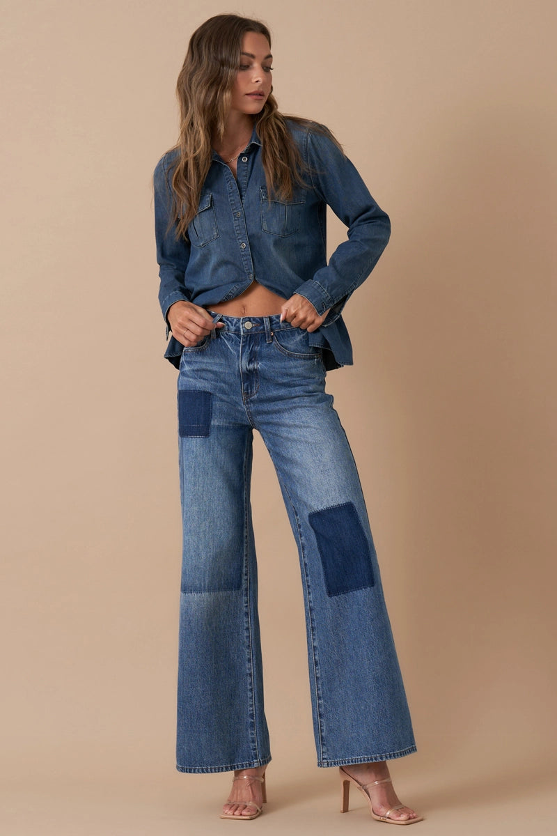 Relaxed Wide Leg Patchwork Jeans - Insane Gene USA