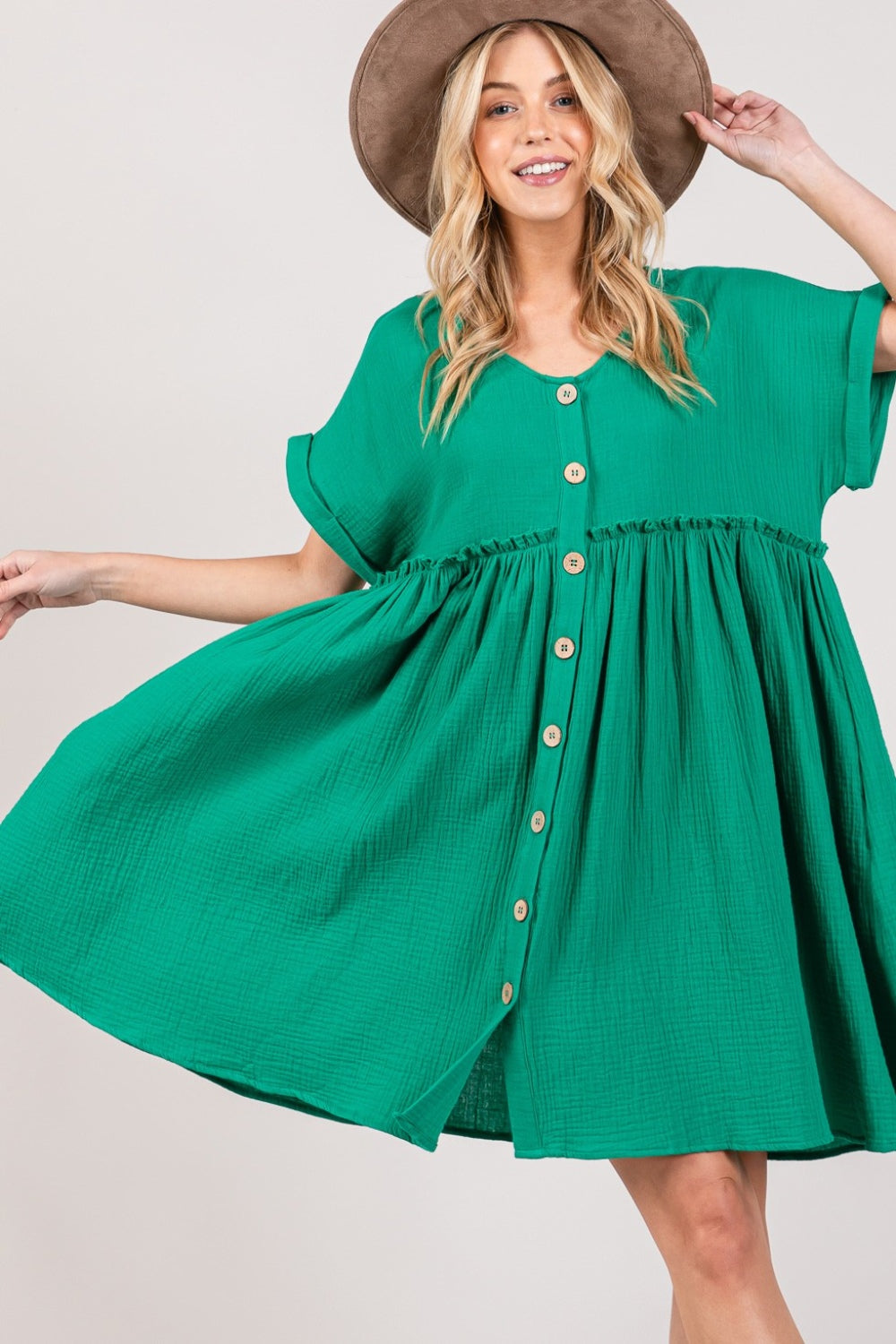 Button Up Short Sleeve Dress - SAGE + FIG