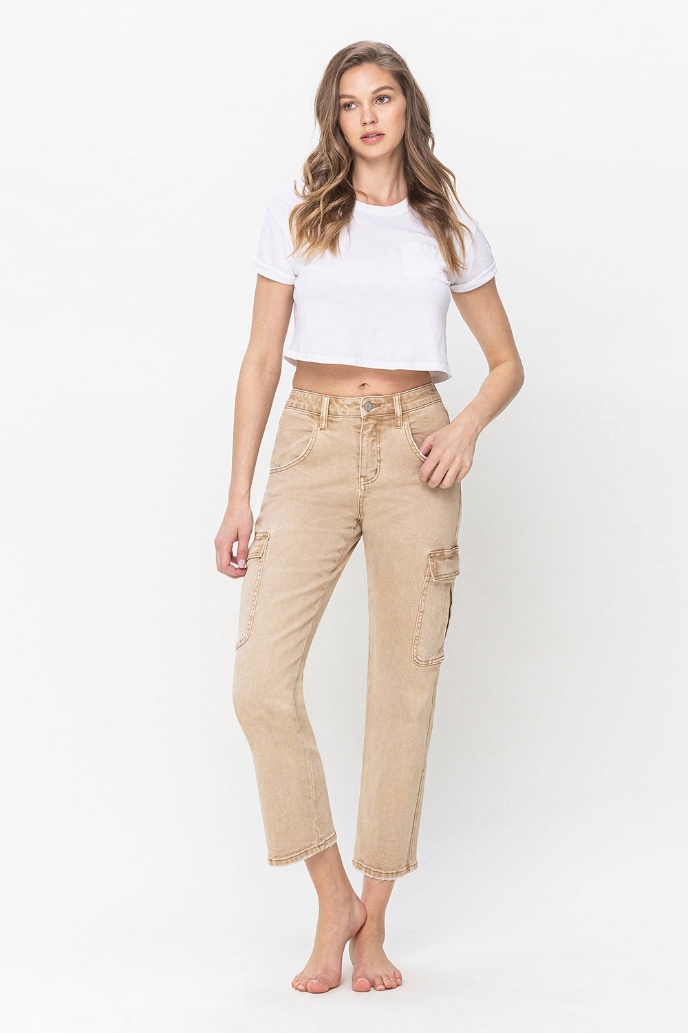 Monica High Rise Relaxed Straight Cargo Jeans - Flying Monkey
